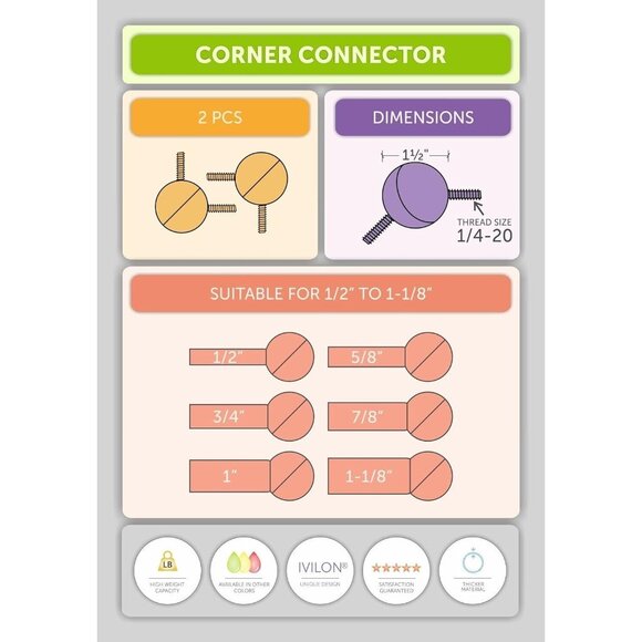 Ivilon Bay Window Curtain Rod Connector for Rods 5/8 to 1-1/8 Inch Warm Gold One - Picture 2 of 5
